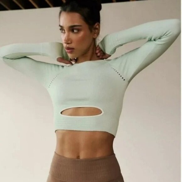 NWOT Free People Cut It Out Green Long Sleeve Top - Picture 2 of 8